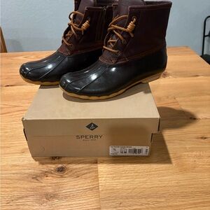 Sperry Women’s Saltwater Dark Brown and Black Rain Boots